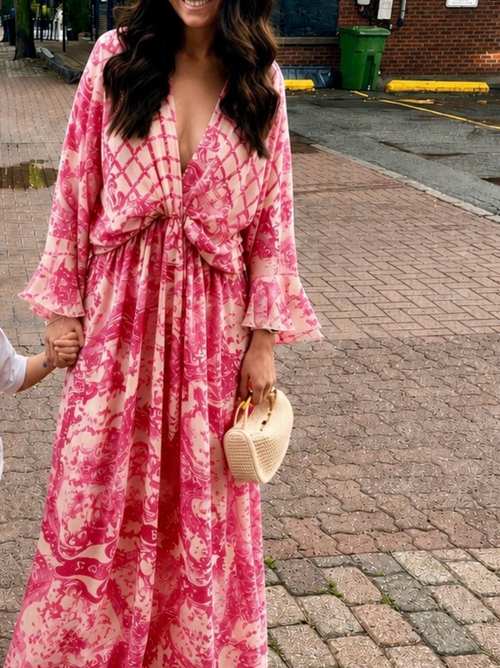 Italian Boutique Pink Baroque Print Maxi Dress | Size Medium